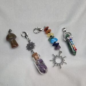 Lot of 4 Gemstone Pendants Zipper Pulls Charms Stone Sun Charm Boho Celestial